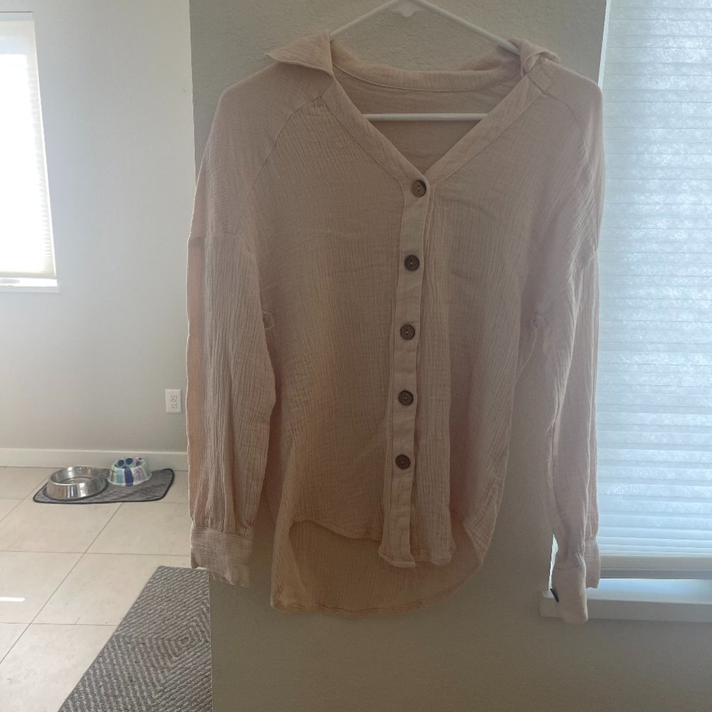 Light tan oversized button up long sleeve top